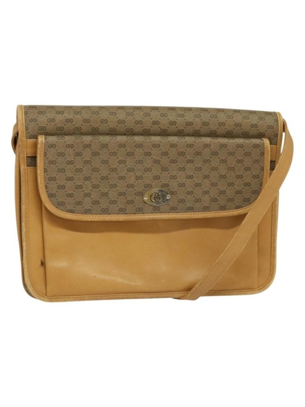 Authentic GUCCI Micro GG Supreme Shoulder Bag PVC Leather Brown Gold